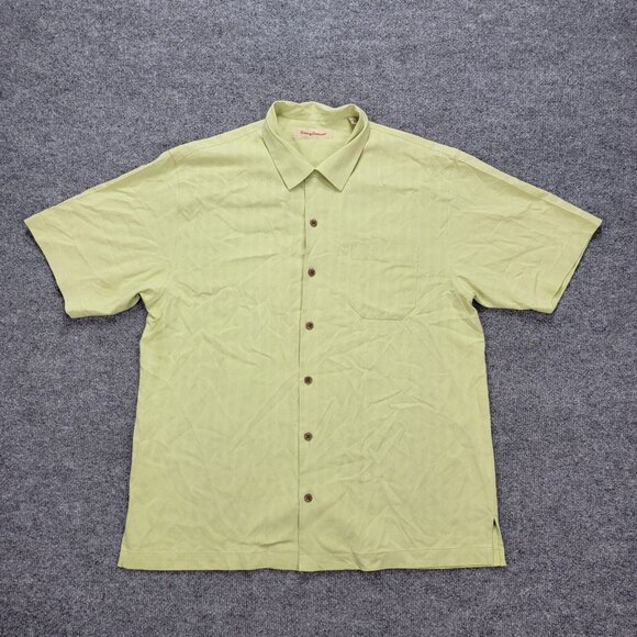 Tommy Bahama Hawaiian Shirt Mens Large Green Button Up Beach Casual 100% Silk - Picture 1 of 8